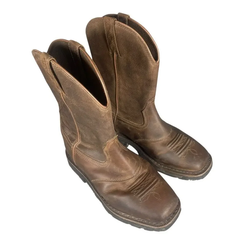 Cabela’s Men’s Pinedale Western Brown Full Grain Leather Square Toe Work Boots
